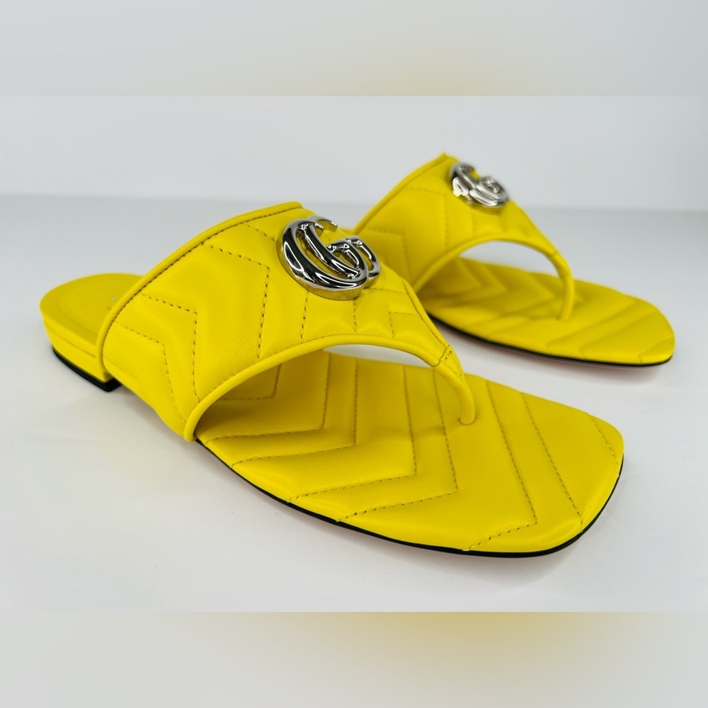 Gucci Marmont Double G Chevron GG Logo Yellow Thong Flat Sandals Size EU 37 - Picture 11 of 11
